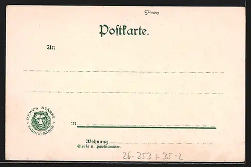 Lithographie Coblenz, Kaiser Wilhelm-Denkmal, Reklame für Remy`s Stärke Fabrik-Marke