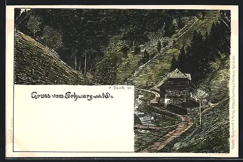 Lithographie St. Blasien, Blick in den Wald