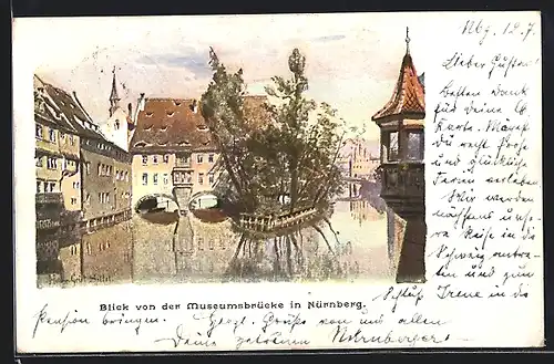 Künstler-AK Nürnberg, Blick von der Museumsbrücke