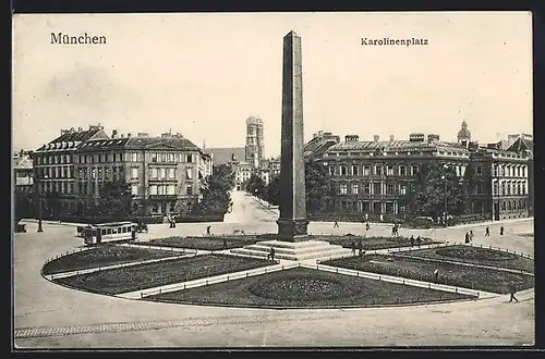 AK München, Karolinenplatz, Strassenbahn