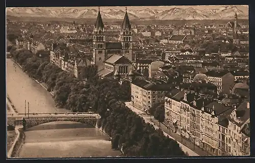 AK München, Isarpartie mit Blick gegen die Maximilianskirche