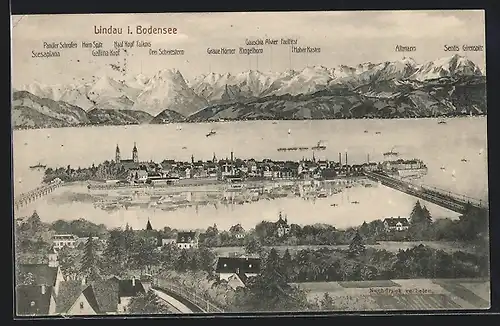 AK Lindau i. Bodensee, Ortsansicht mit Gebirgskulisse