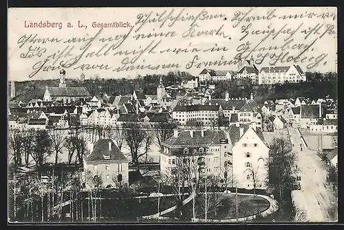 AK Landsberg a. L., 25 jähriges Stiftungs-Fest des Männer-Turn-Vereins 1907, Ortsansicht aus der Vogelschau