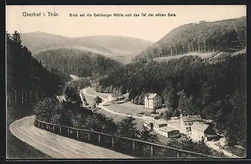 AK Gehlberg, Blick auf die Gehlberger Mühle und das Tal der wilden Gera