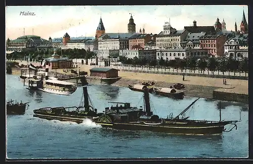 AK Mainz, Rheinpartie mit Dampfer Mathias Stinnes