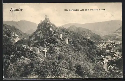 AK Altenahr, Die Burgruine Are mit weissem Kreuz