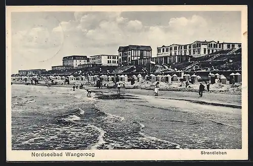 AK Wangeroog, Strandpartie mit Strandkörben und Hotels