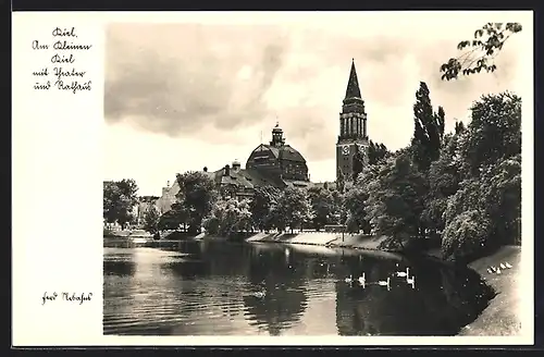 AK Kiel, Am kleinen Kiel mit Theater und Rathaus