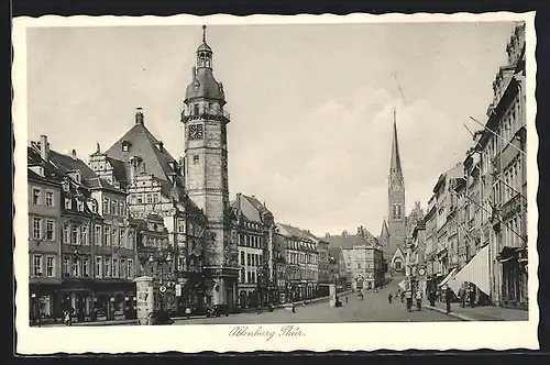 AK Altenburg /Thür., Strassenpartie mit Rathaus und Kirche