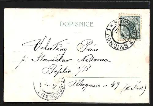 Lithographie Prag / Praha-Král. Vinohradu, Ceská Realka, Chrám sv. Ludmily, Unuselských Schodu