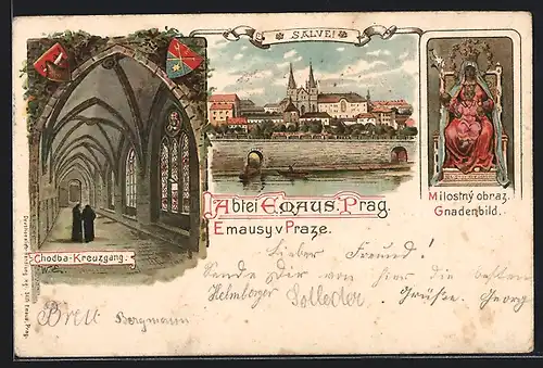 Lithographie Prag / Praha, Emausy, Milostný obraz, Chodba, Salve