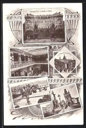 AK Prag / Praha, Obchodni dum J. Novak, Oddeleni suken, Tri mosty, Mostecká véz
