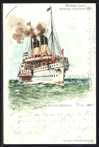 Künstler-AK Hans Bohrdt: Passagierschiff Cobra der Nordsee-Linie