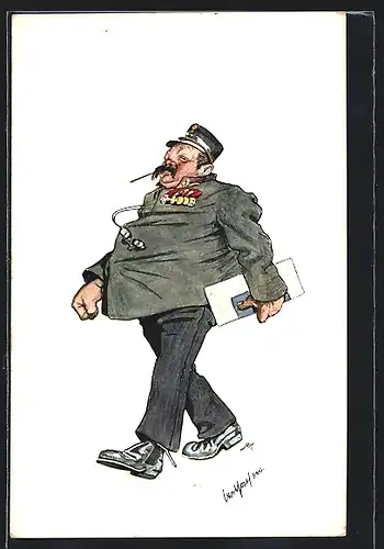 Künstler-AK Carl Josef Pollak: Mann in Uniform mit Abzeichen und Dokumenten