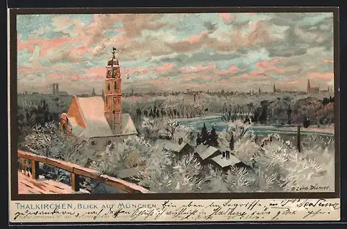 Künstler-AK Zeno Diemer: München-Thalkirchen, Panorama im Winter