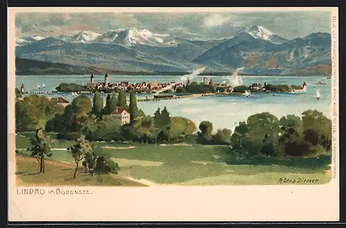 Künstler-AK Zeno Diemer: Lindau im Bodensee, Panorama