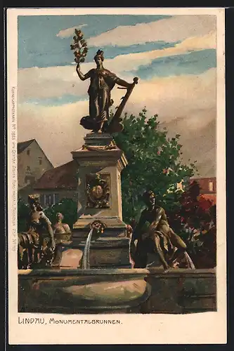 Künstler-AK Zeno Diemer: Lindau, Ansicht vom Monumentalbrunnen