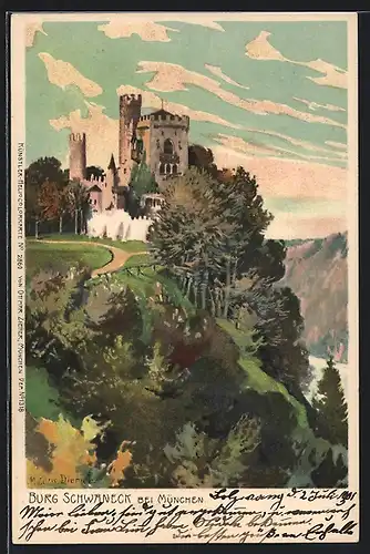 Künstler-AK Zeno Diemer: Pullach, Burg Schwaneck im Frühherbst