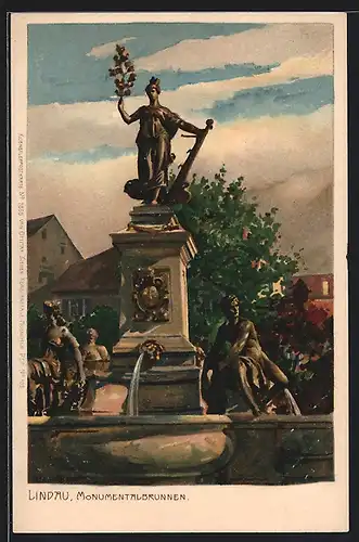 Künstler-AK Zeno Diemer: Lindau, Ansicht vom Monumentalbrunnen