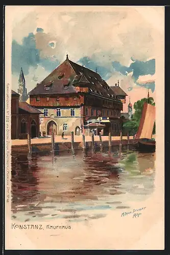 Künstler-AK Zeno Diemer: Konstanz, Uferpartie mit Kaufhaus