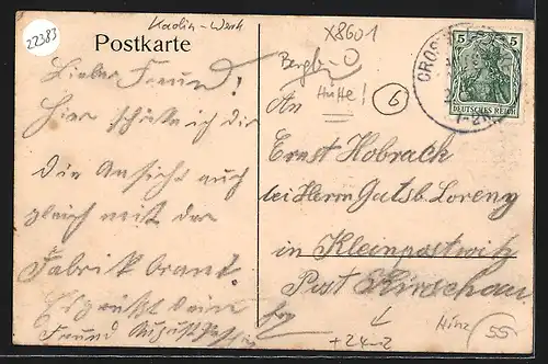 AK Crosta-Lomske b. Bautzen, Brand der Adolfshütte am 20.01.1908