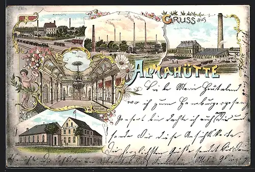 Lithographie Almahütte, Gasthaus Richard Koch, Grube Victoria, Grube Ilse