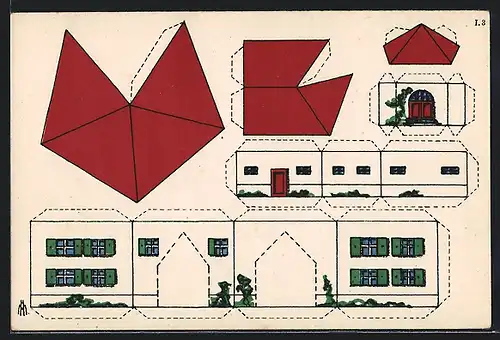 AK Papp-Modell eines Hauses zum Zusammenkleben