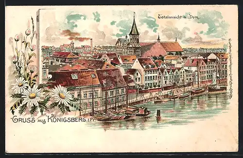 Lithographie Königsberg, Totalansicht mit Dom