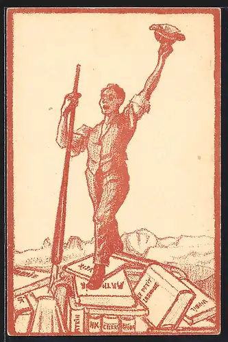 Künstler-AK Bern, Maturität 1912, Absolvia, Bezwinger des Bücherberges