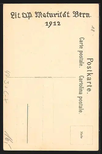 Künstler-AK Bern, Maturität 1912, Absolvia, Bezwinger des Bücherberges