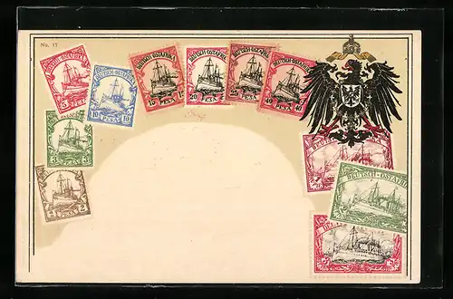 AK Deutsch-Ostafrika, Briefmarken und Adler