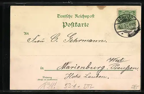 Vorläufer-Lithographie Görlitz, 1894, Kanonen-Denkmal, Landeskrone, Kaiser Wilhelm-Denkmal