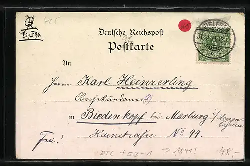 Vorläufer-Lithographie Eisleben, 1891, Ernst Schacht, Luthers Sterbehaus, Marktplatz
