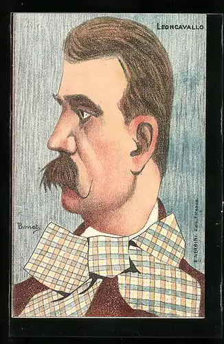 Künstler-AK sign. Bonet: Portrait des italienischen Komponisten Leoncavallo