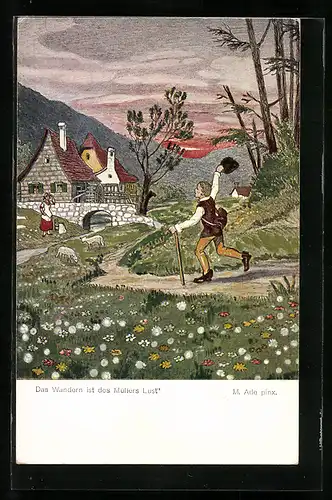 Künstler-AK Mathilde Ade: Das Wandern ist des Müllers Lust