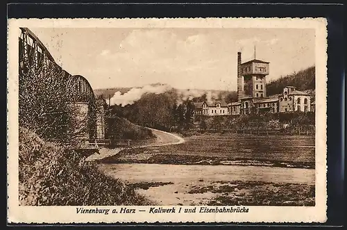 AK Vienenburg a. H., Kaliwerk I und Eisenbahnstrecke, Brücke