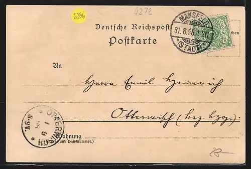 Lithographie Mansfeld, Teilansicht, Burg Mansfeld, Schlosshof