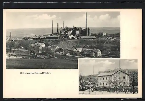 AK Unterwellenborn-Röblitz, Blick auf Bergbaufabrik