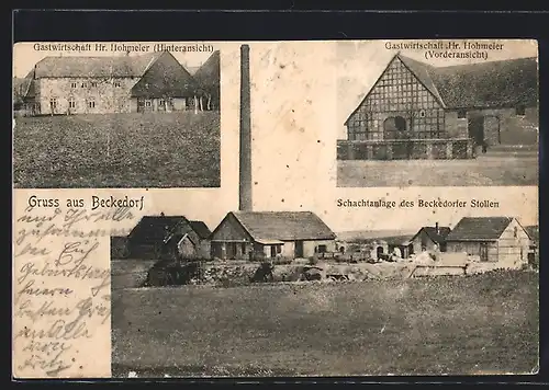 AK Beckedorf, Schachtanlage des Beckedorfer Stollen, Gasthaus Hohmeier, Vorder- und Rückansicht