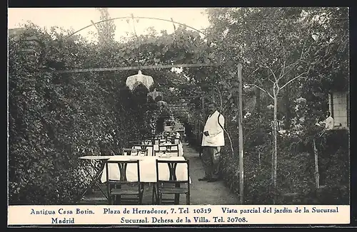 AK Madrid, Antigua Casa Botin, Plaza de Herradores, Vista parcial del jardin de la Sucursal