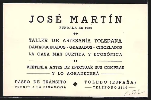 AK Toledo, Fábrica José Martín, exposición y venta