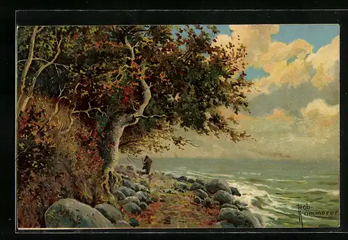 Künstler-AK Robert Kämmerer: Wanderer am Strand