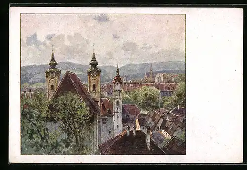 Künstler-AK Deutscher Schulverein NR 1603, Fritz Lach: Steyr, Blick vom Tabor