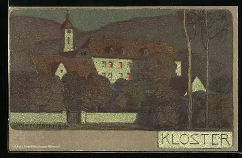 Künstler-AK Ernst Liebermann: Kloster mit Bäumen