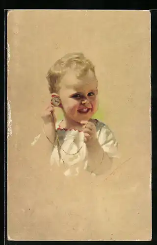 Künstler-AK Ludwig Knoefel, Kind mit Taschenuhr