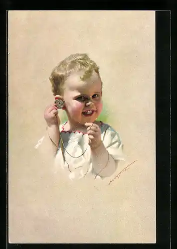 Künstler-AK Ludwig Knoefel, Kind mit Taschenuhr