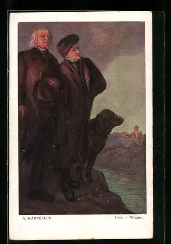 Künstler-AK Liszt und Wagner mit Hund