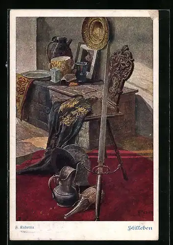 Künstler-AK Franz Kuderna: Stilleben mit Schwert