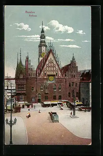 AK Breslau, Rathaus mit Pferdewägen