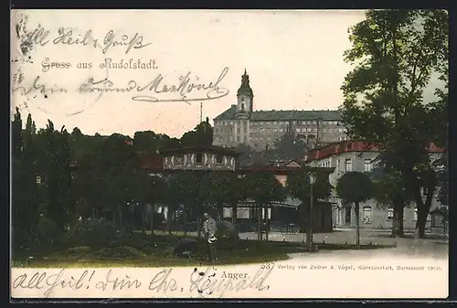AK Rudolstadt, Blick auf Burg und Anger